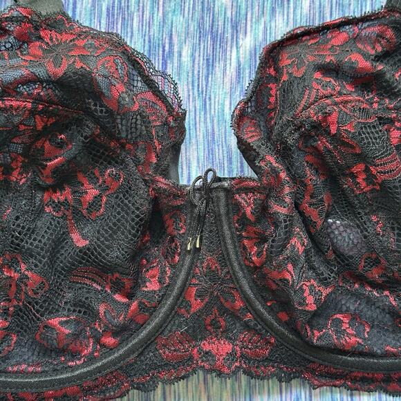 Adore Me Womens Bra 40I Blue Robyn Contour Balconette Lace Underwire Sexy Black - Picture 3 of 5